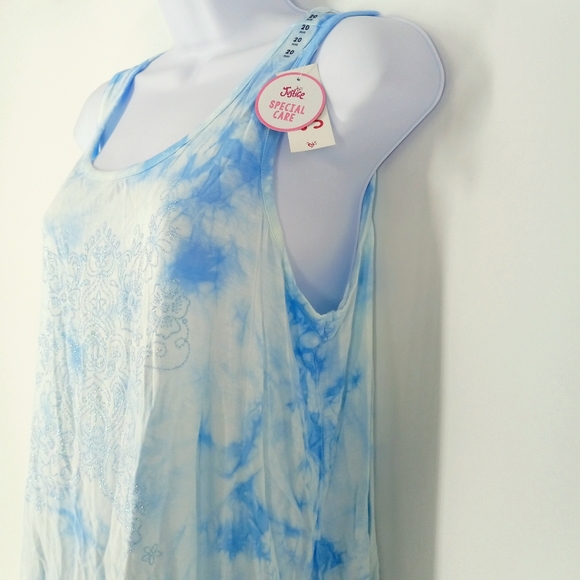 Justice Size 20 Plus Blue White Tie Dye Boho Sparkle Print Loose Swing Tank Top - Picture 4 of 6